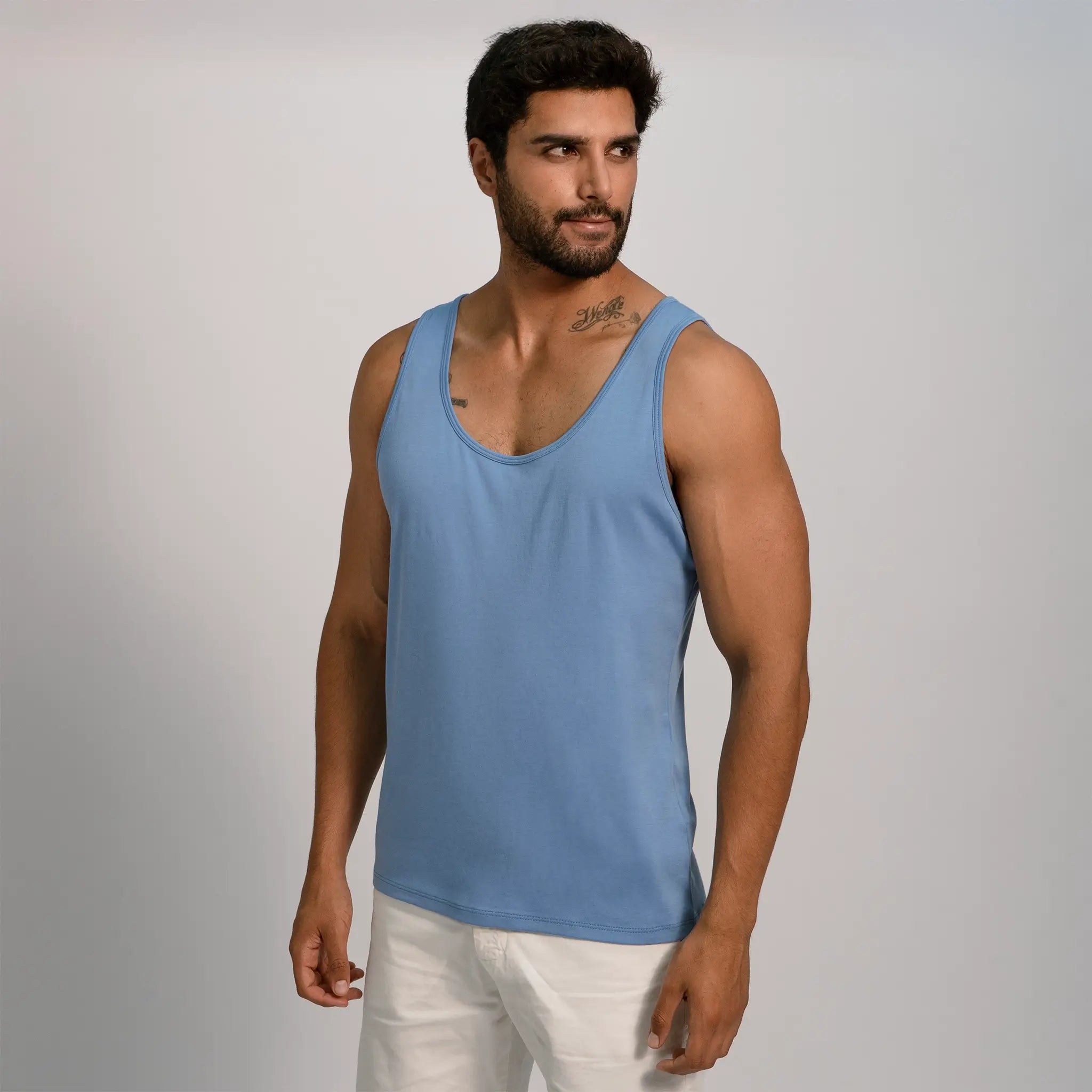 mens most sustainable tank top color sky blue