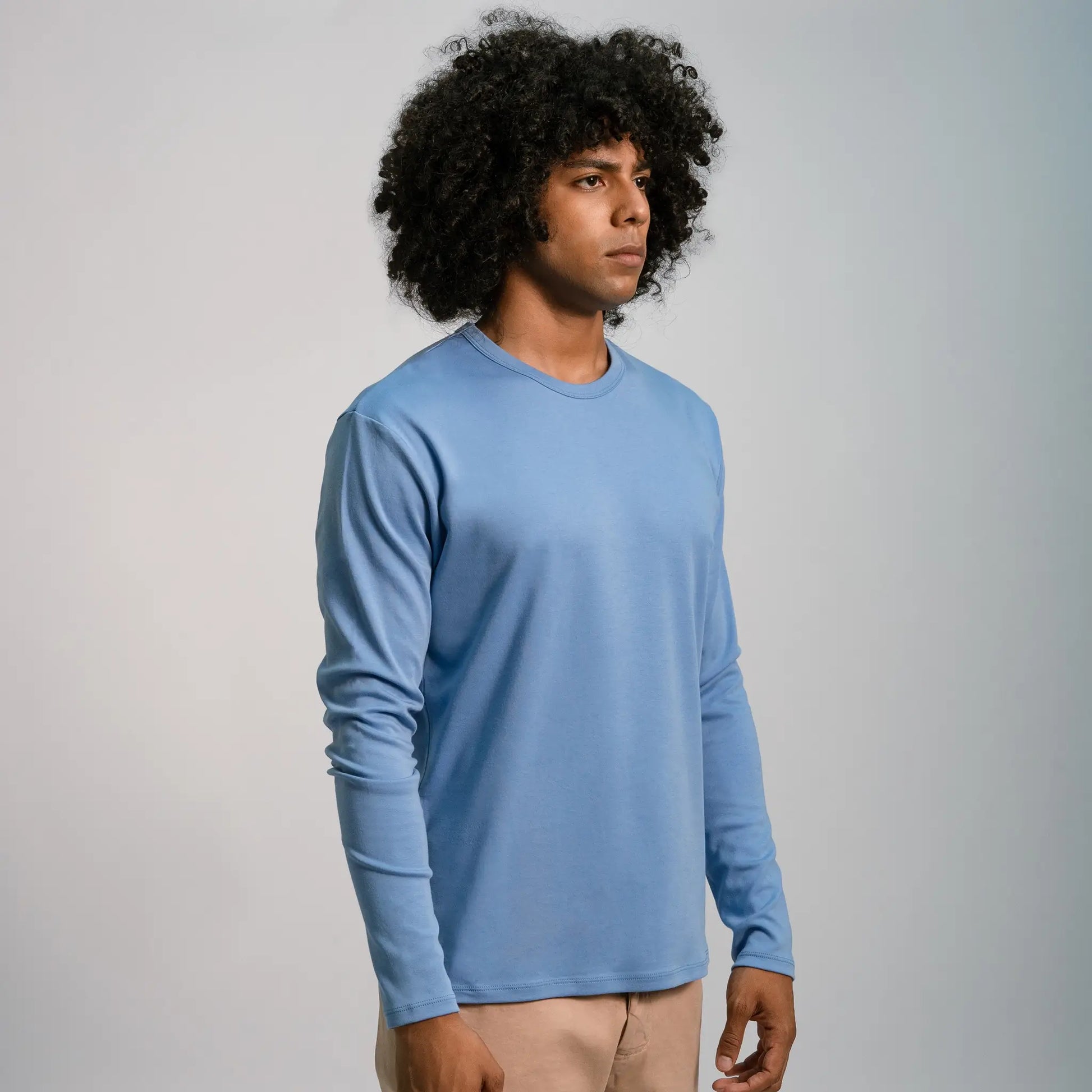 mens most sustainable tshirt long sleeve color sky blue