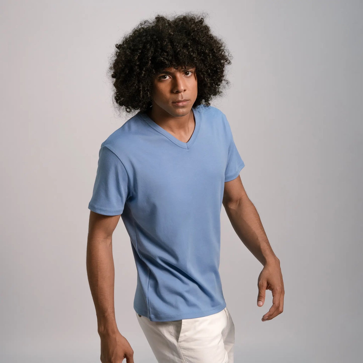 mens most sustainable tshirt vneck color sky blue