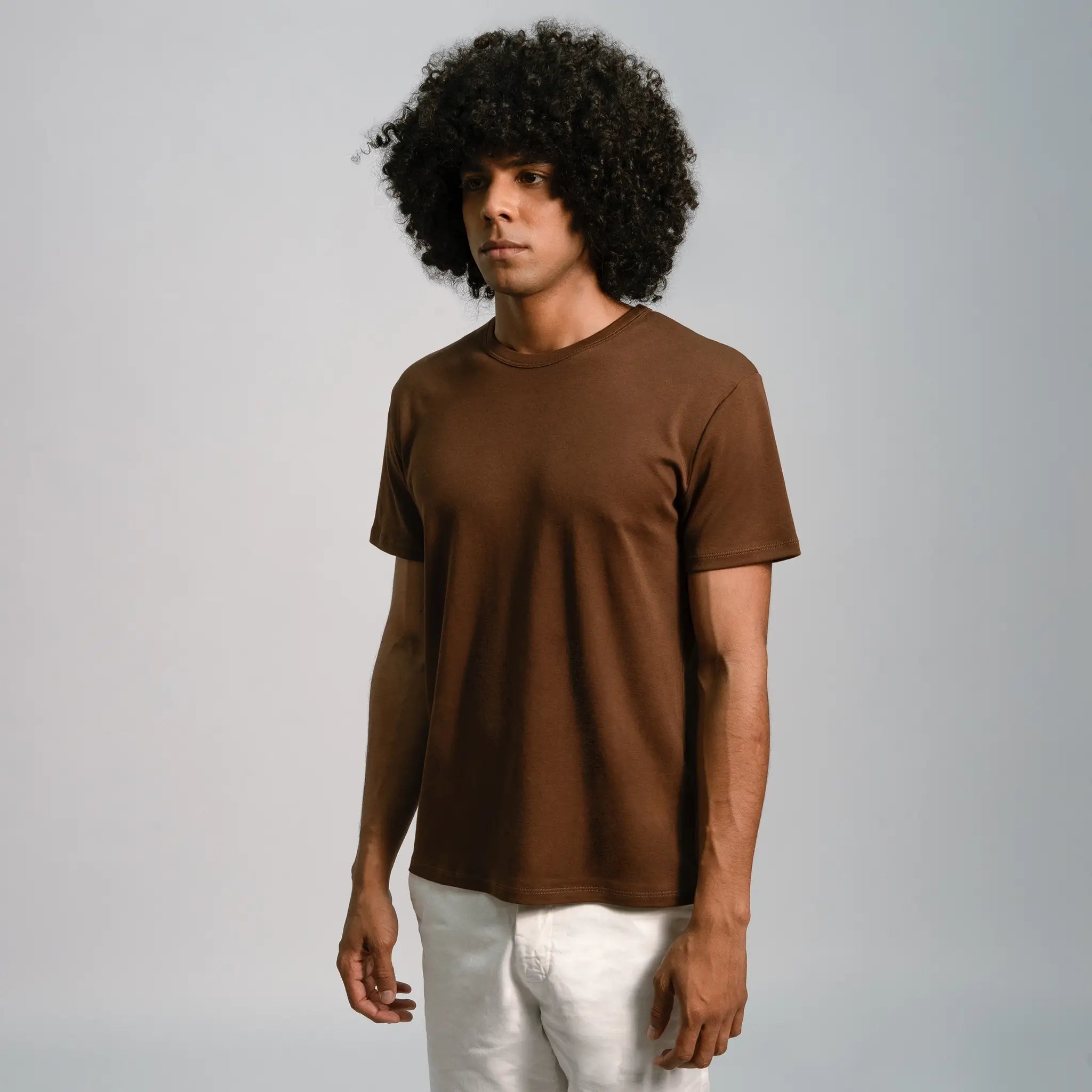 mens natural fiber crew neck color brown