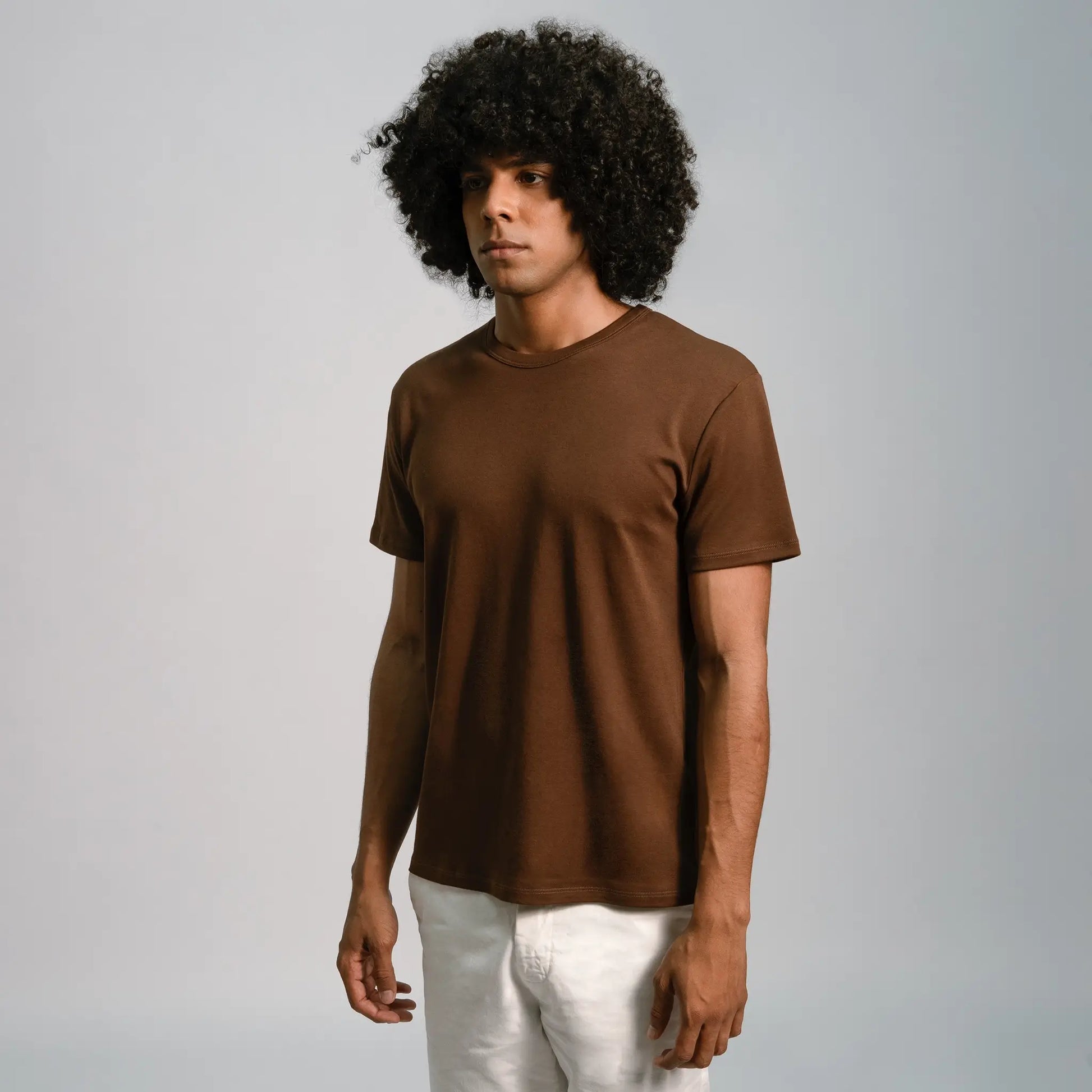 mens natural fiber crew neck color brown