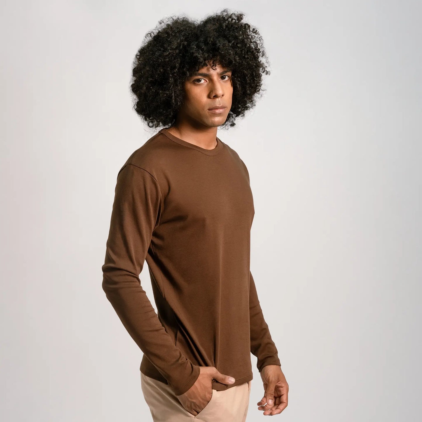 mens natural fiber tshirt long sleeve color brown