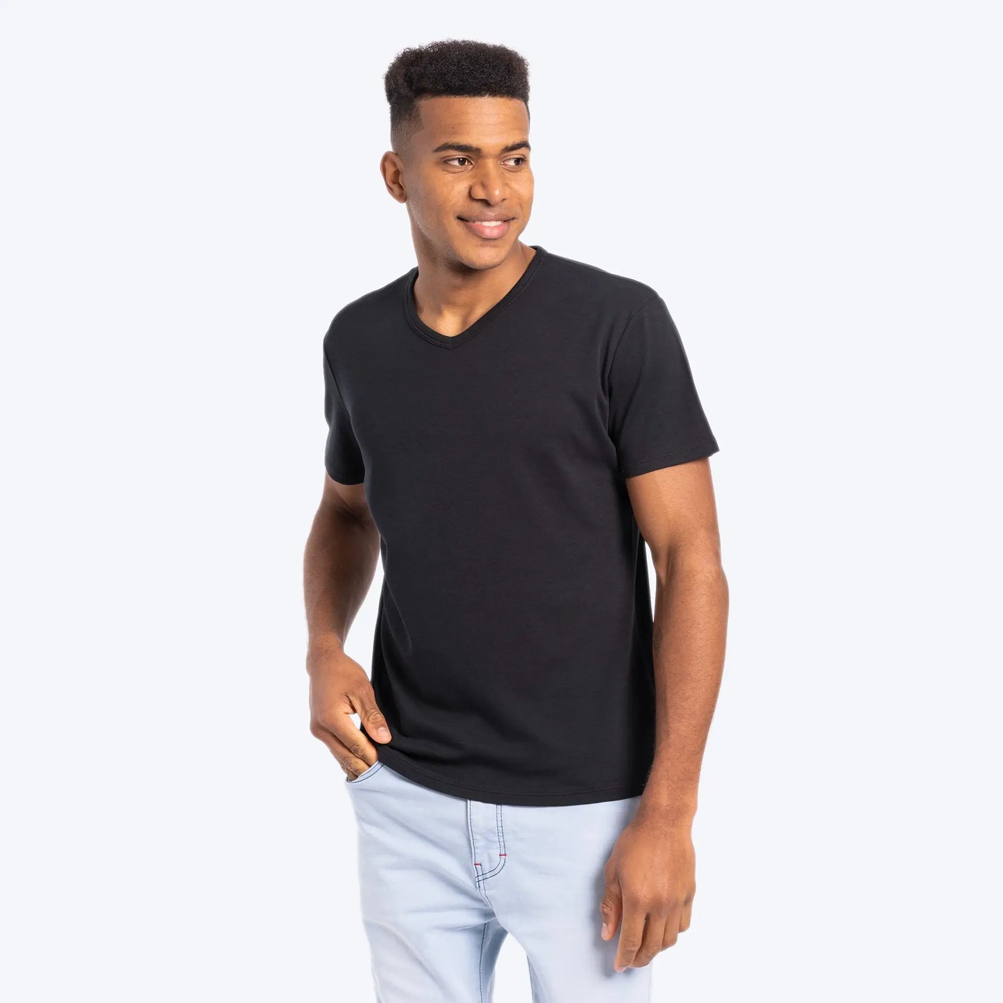 mens natural tshirt vneck color black