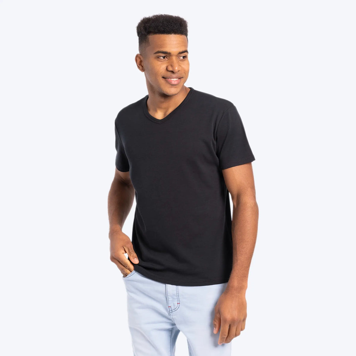 mens natural tshirt vneck color black