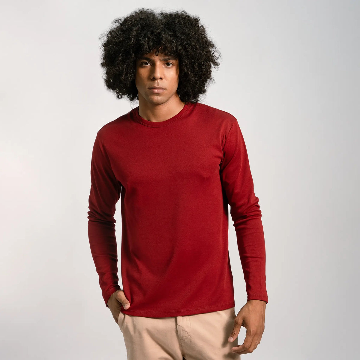 mens non toxic tshirt long sleeve color maroon