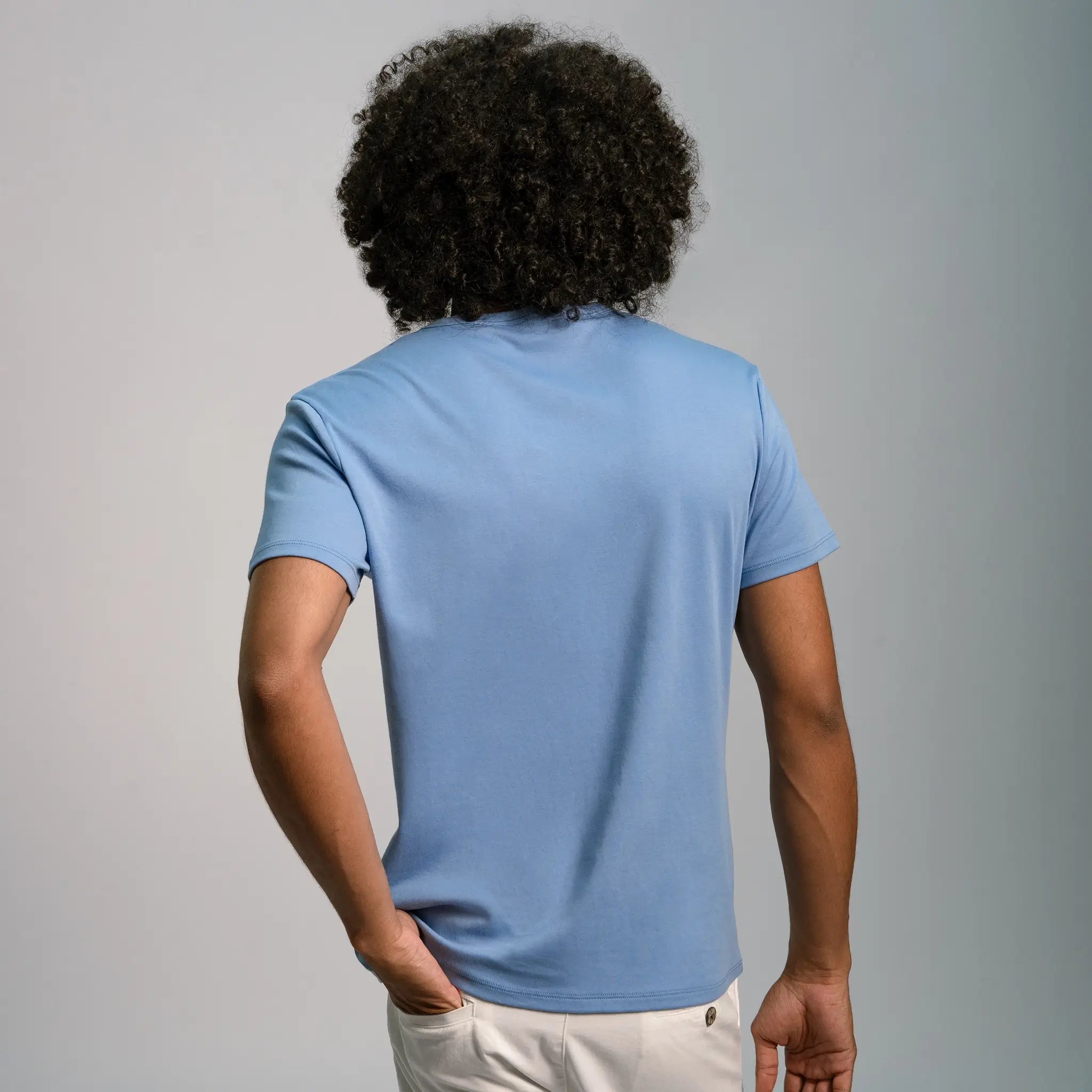 mens organic cotton fabric crew neck color sky blue