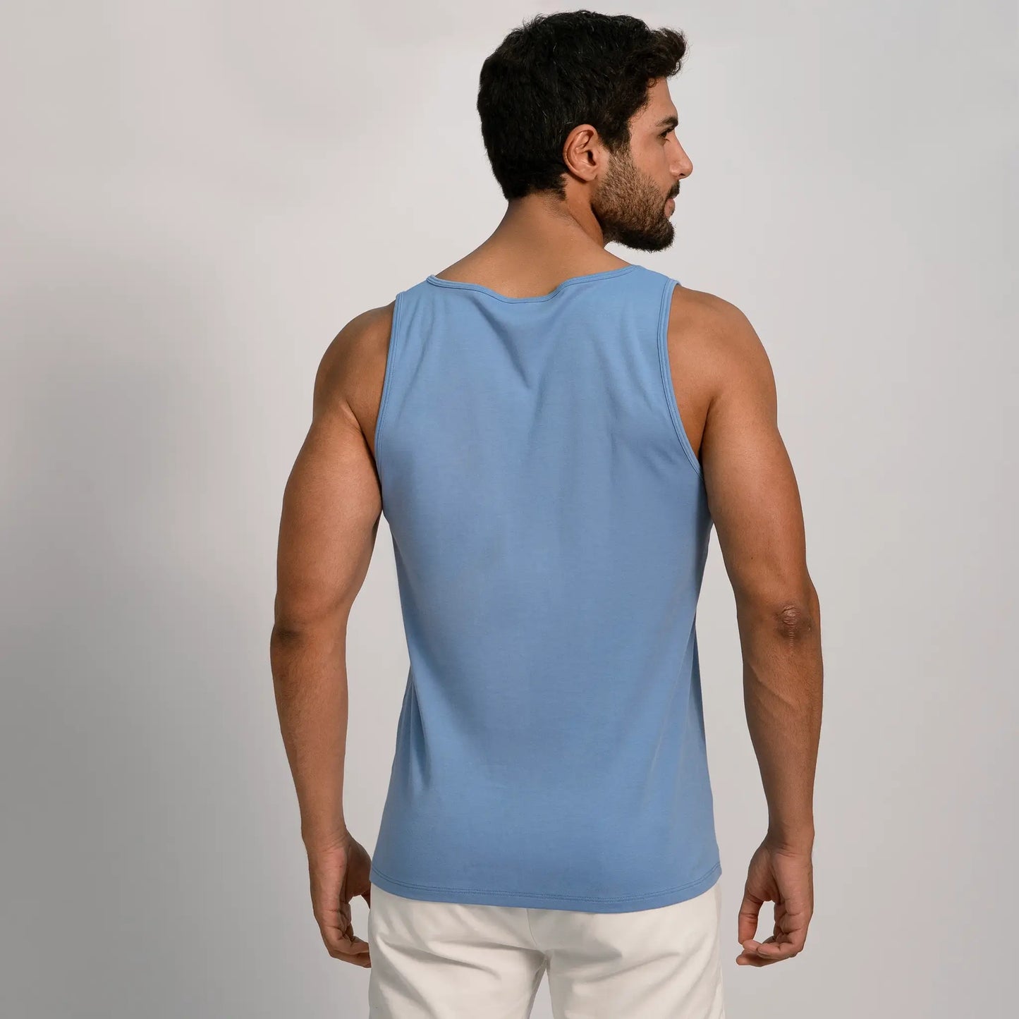 mens organic cotton fabric tank top color sky blue