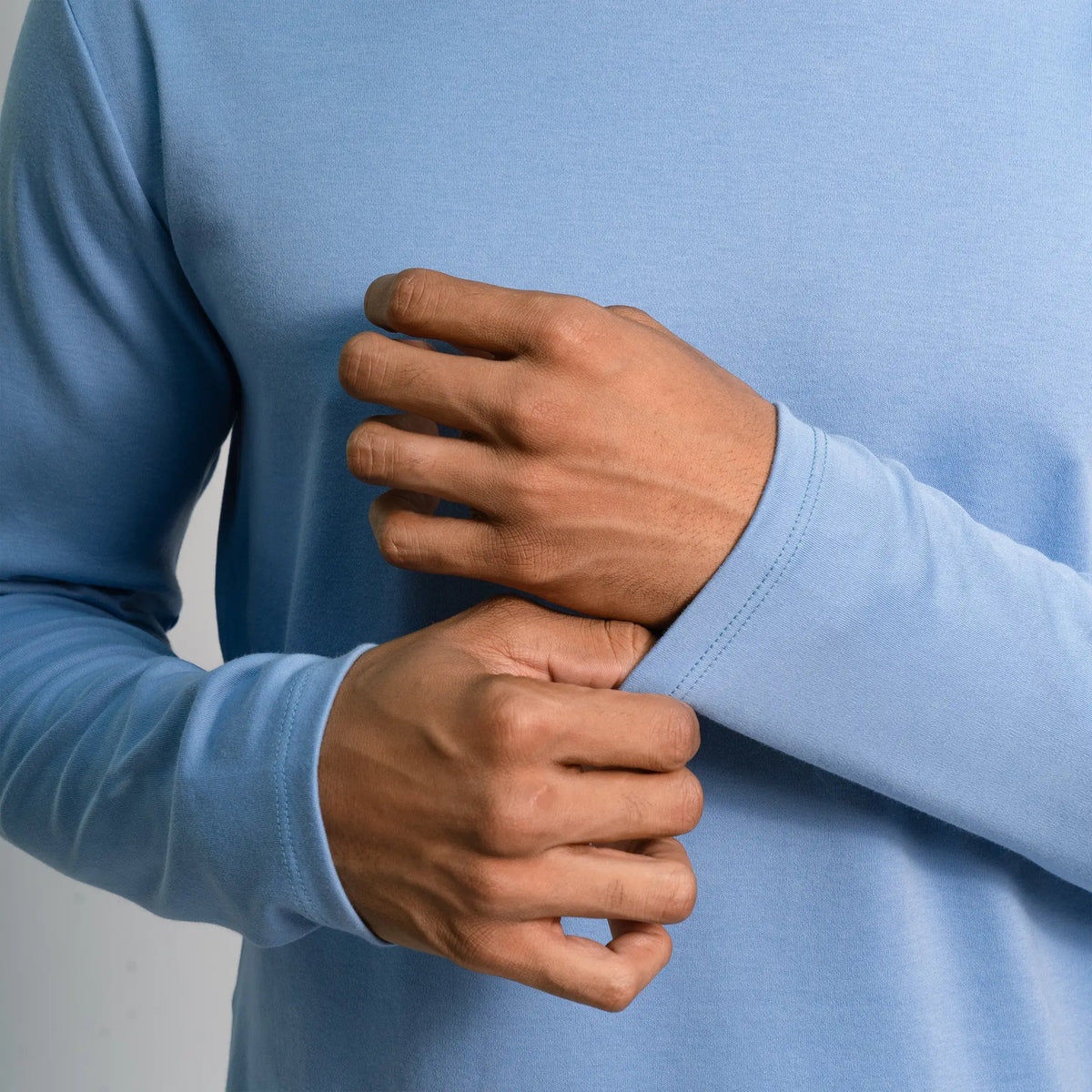 mens single origin tshirt long sleeve color sky blue