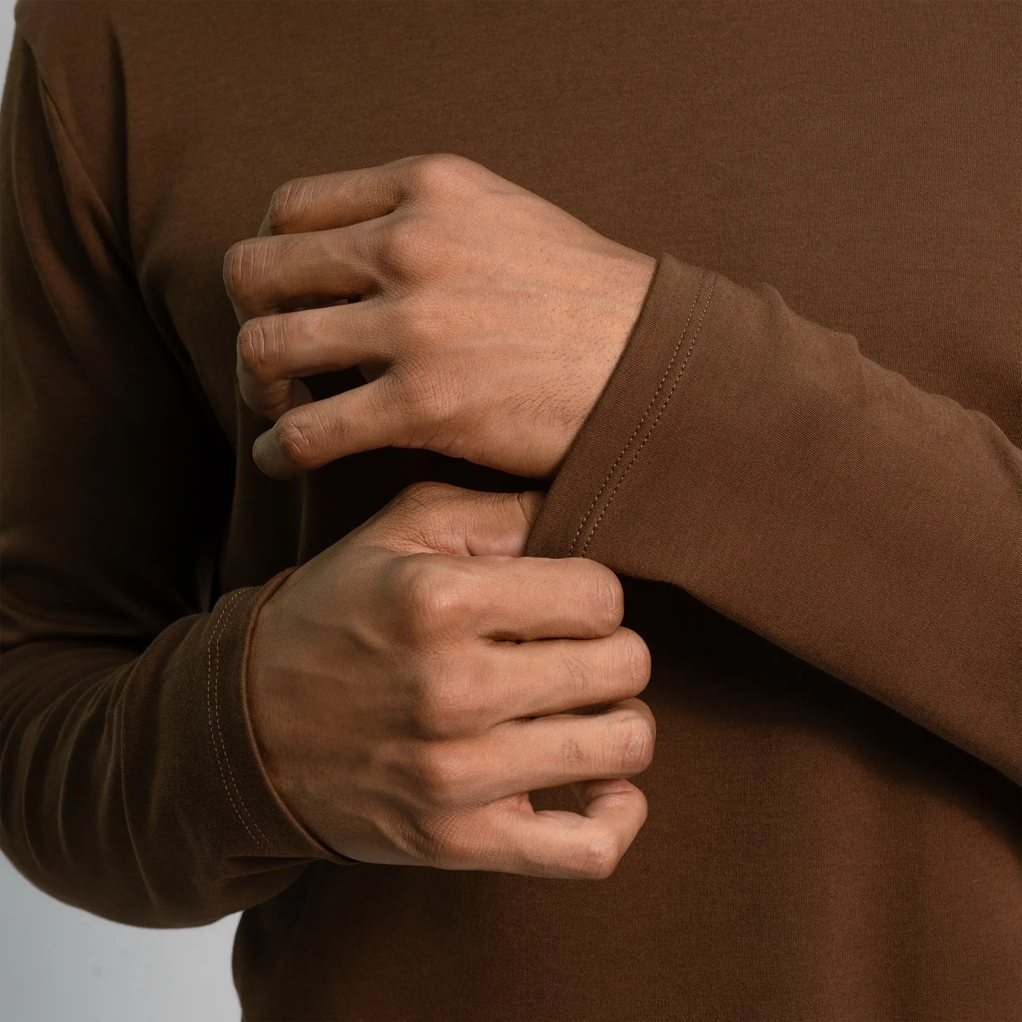 mens sustainable brand tshirt long sleeve color brown