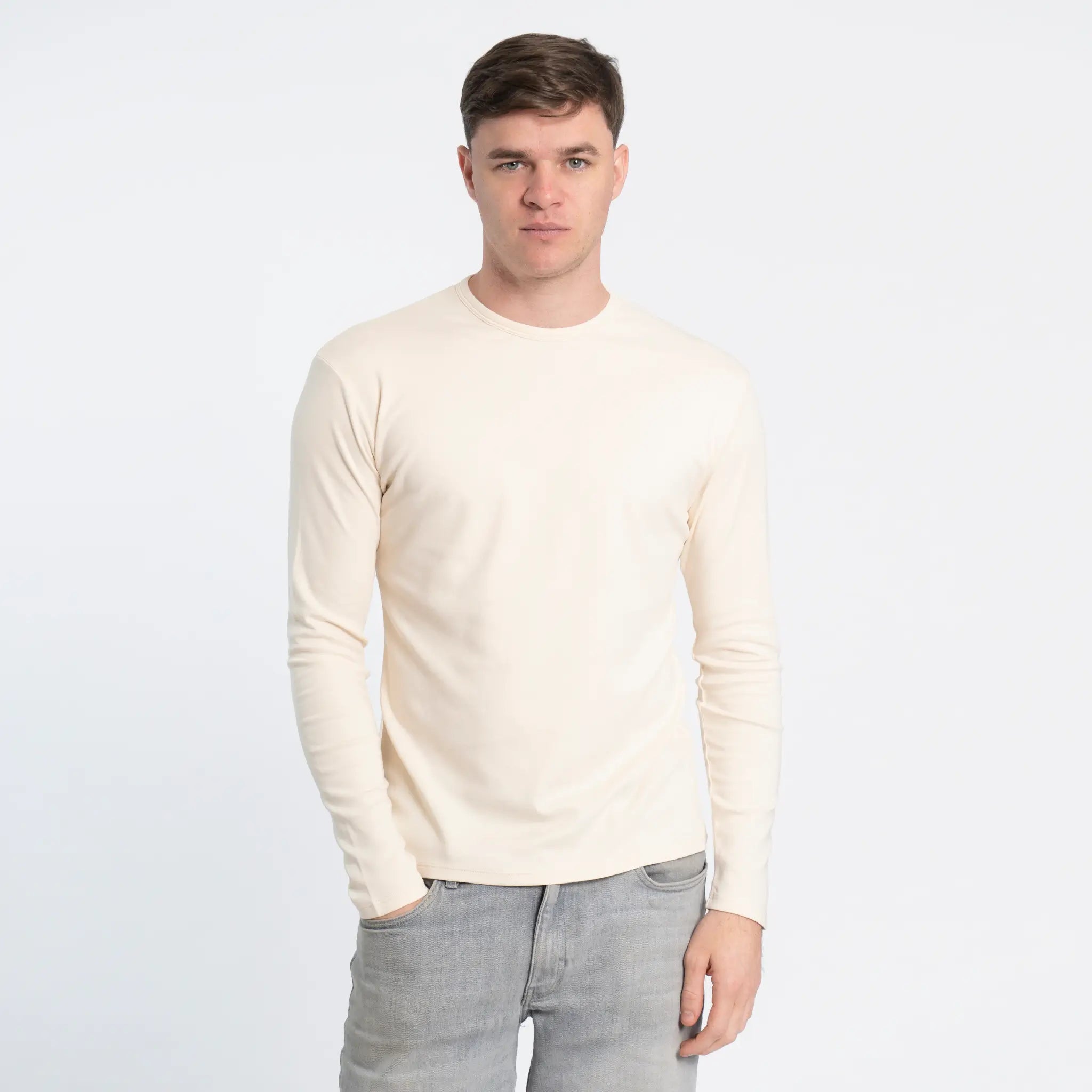 natural mens versatile design tshirt long sleeve color Undyed