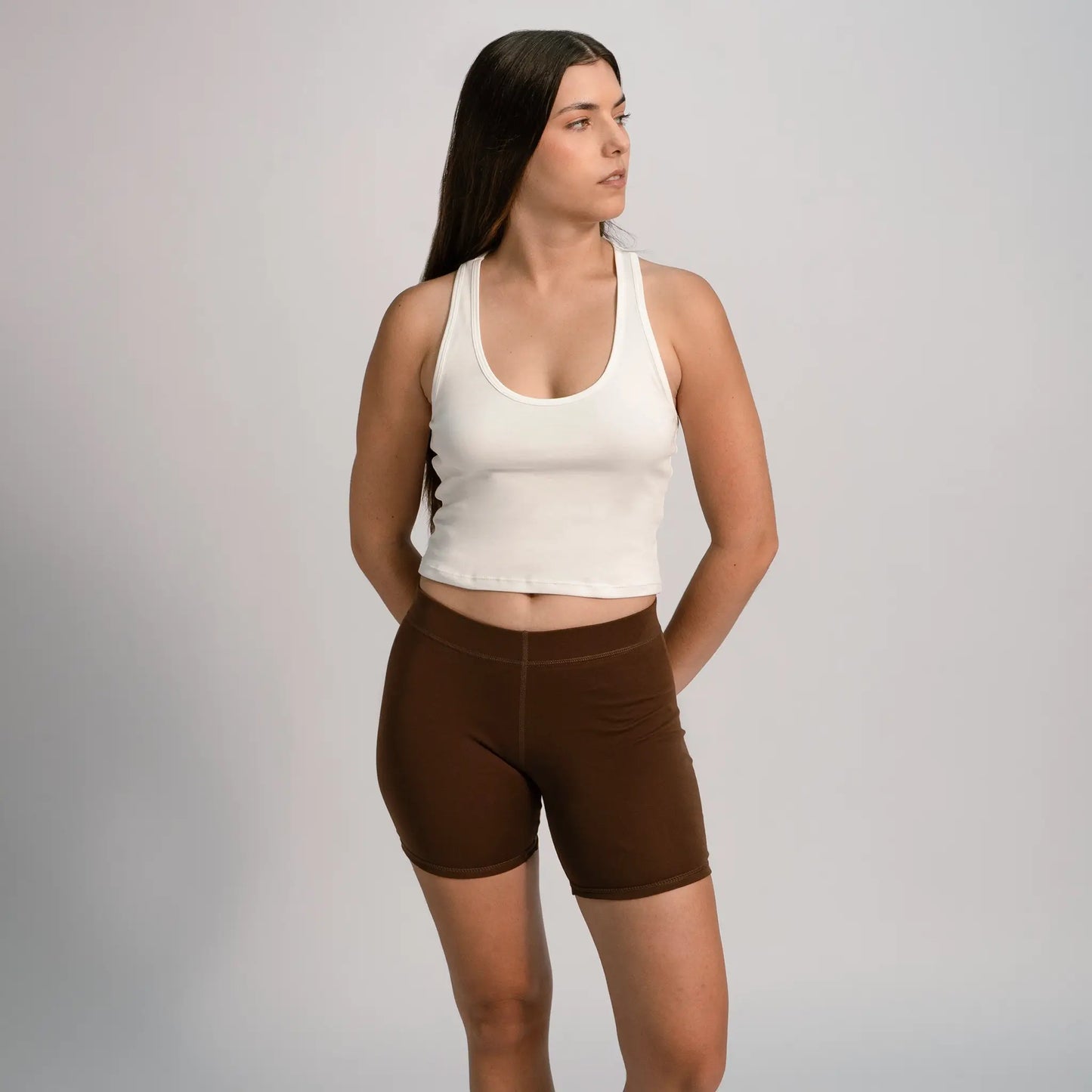 womens all natural biker shorts color brown