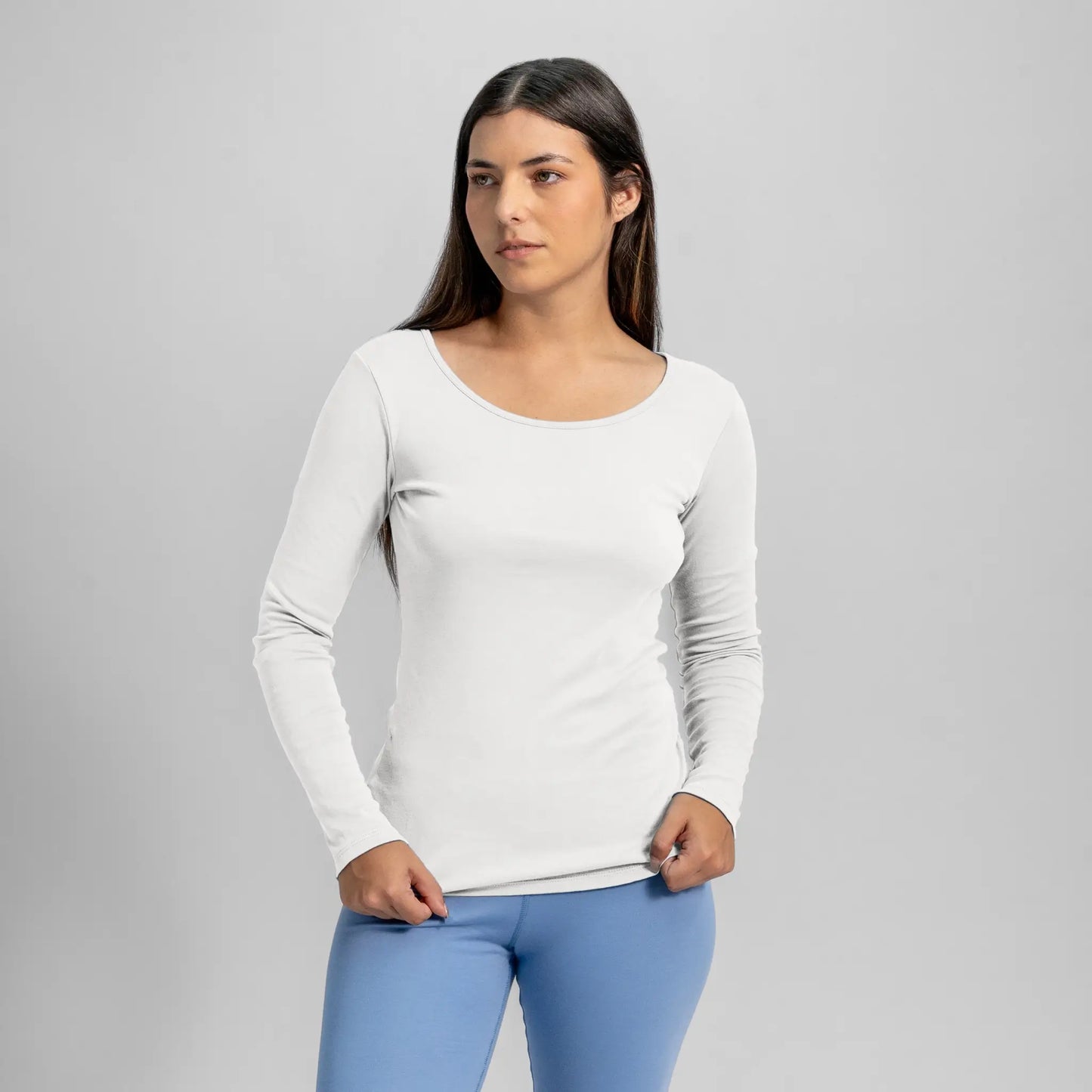 womens all natural scoop neck long sleeve color white