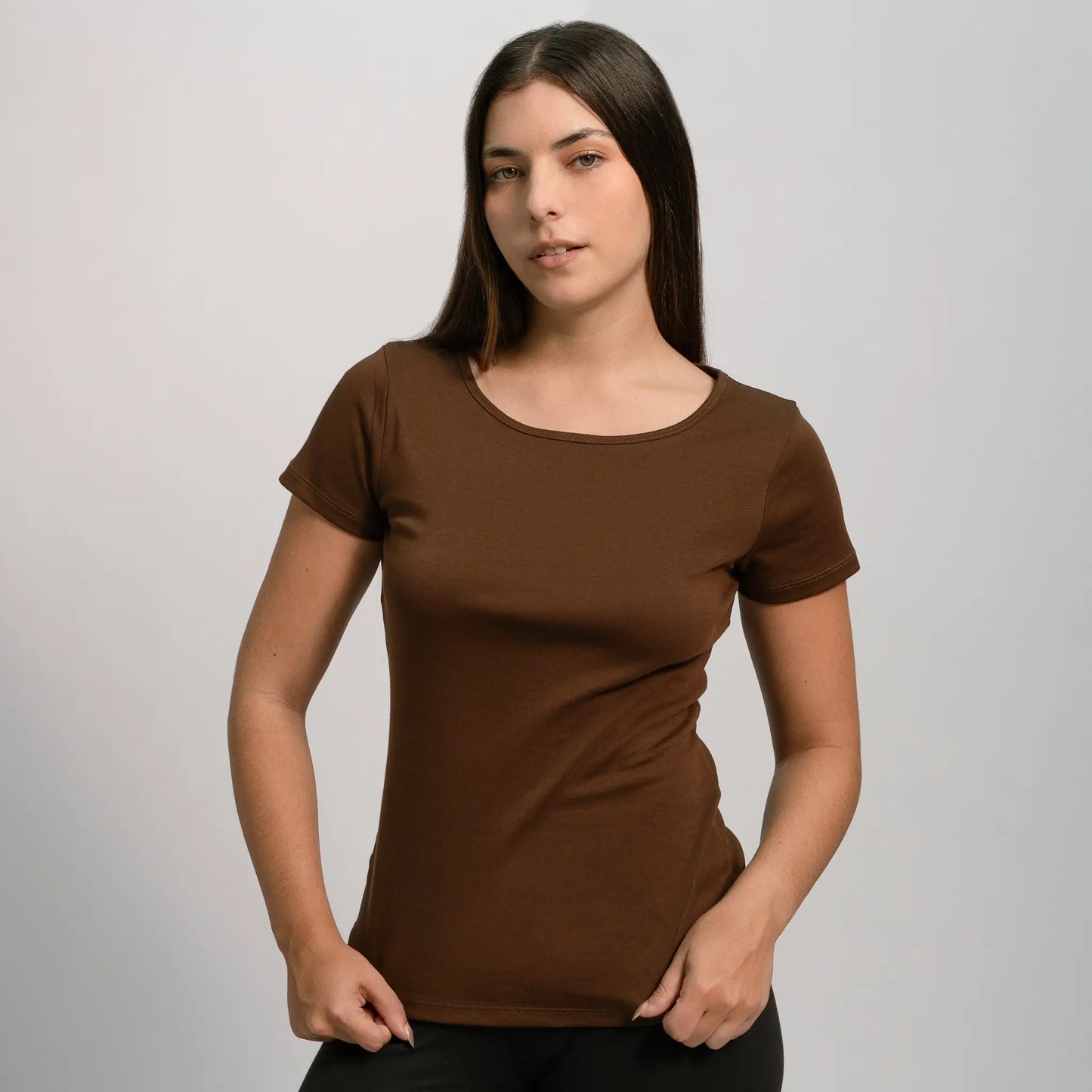 womens all natural tshirt crew neck color brown