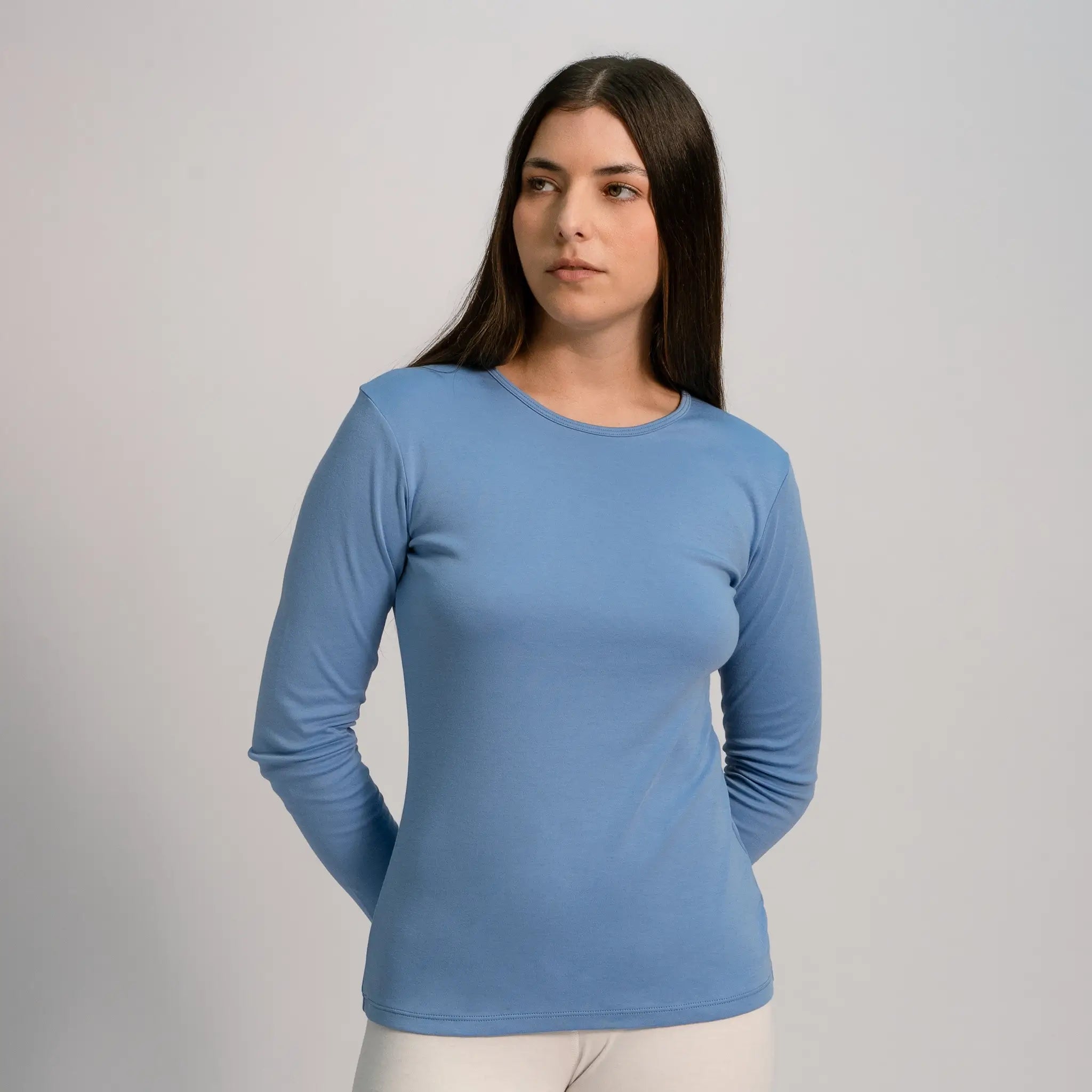 womens biodegradable tshirt long sleeve color sky blue