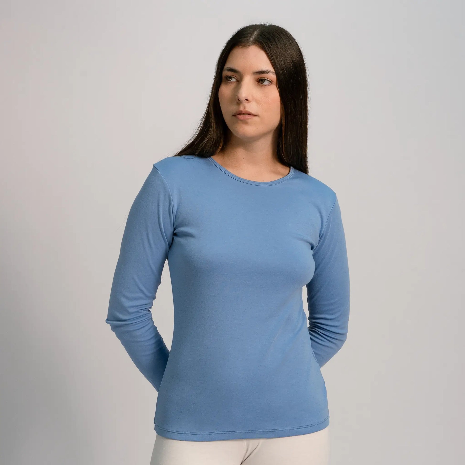 womens biodegradable tshirt long sleeve color sky blue