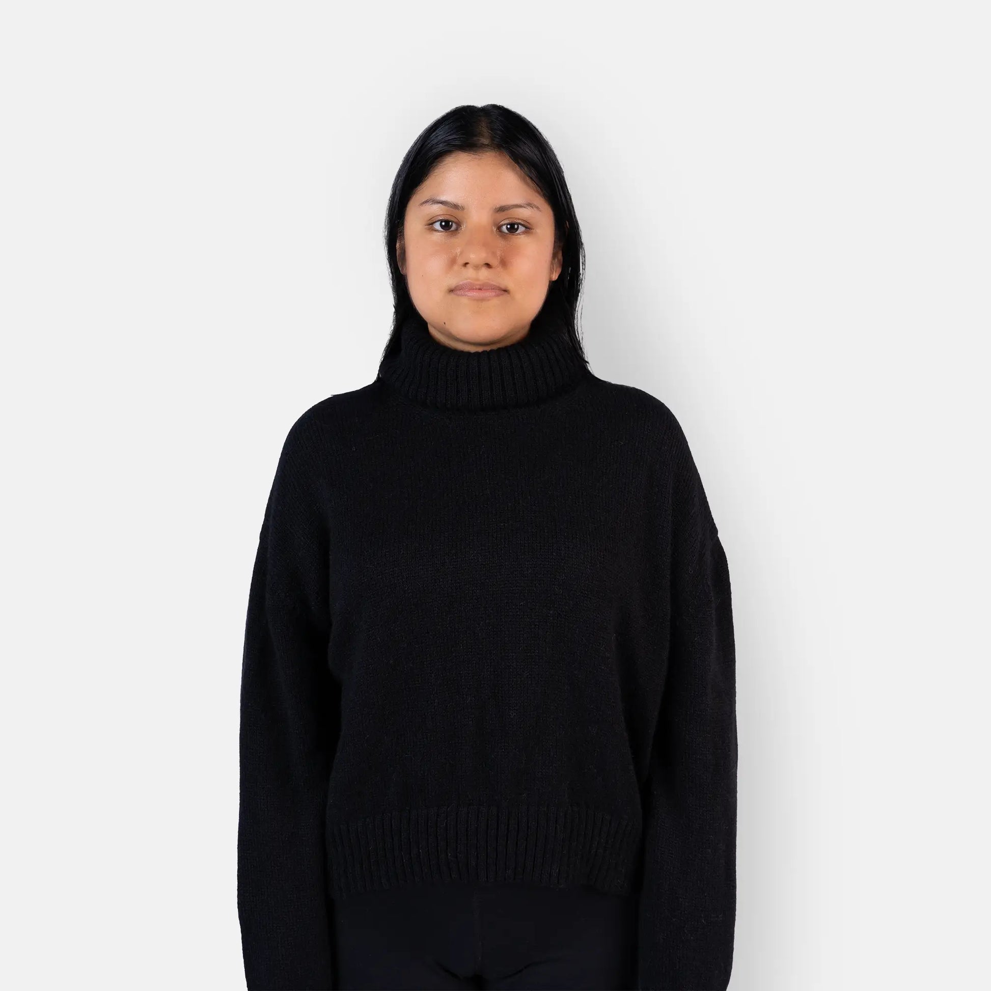 womens comfortable alpaca wool turtleneck sweater color black