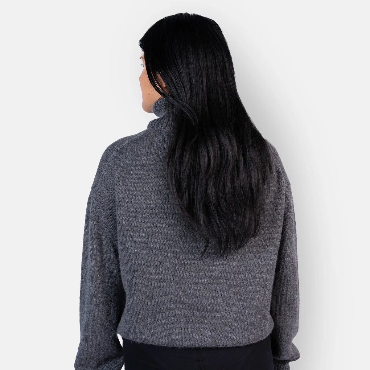 womens comfortable alpaca wool turtleneck sweater color dark gray