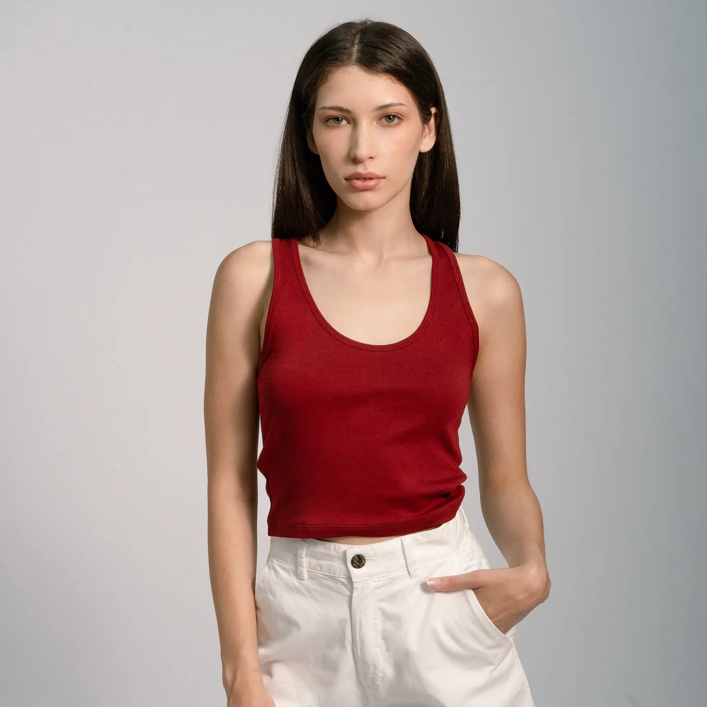 womens comfortable fit short tank color maroon