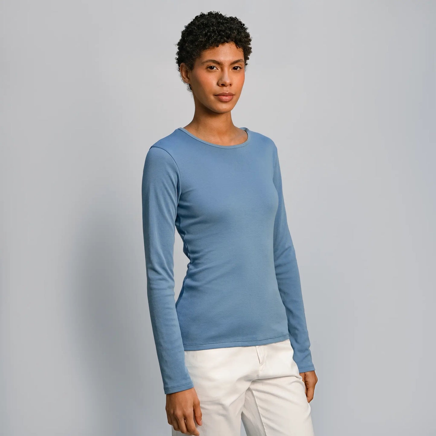 womens comfortable fit tshirt long sleeve color natural babyblue
