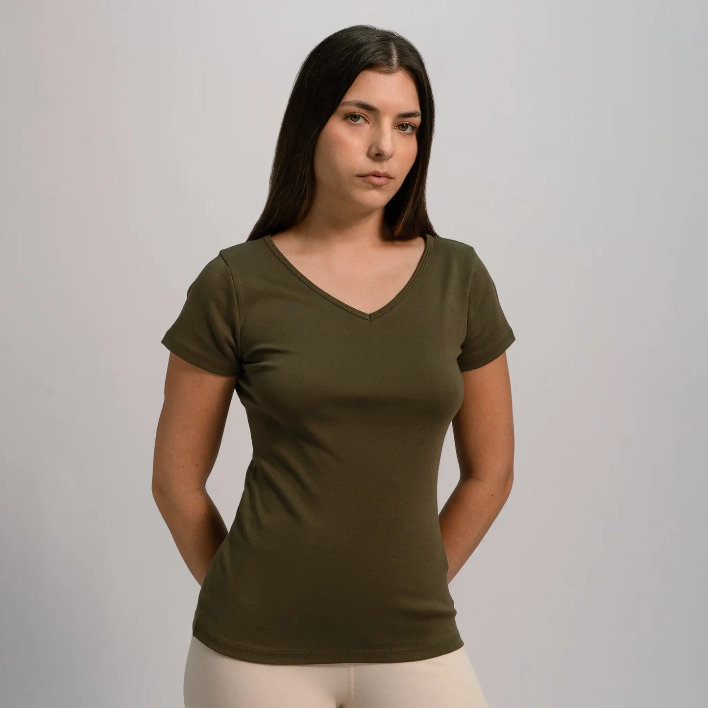 womens comfortable fit tshirt vneck color green