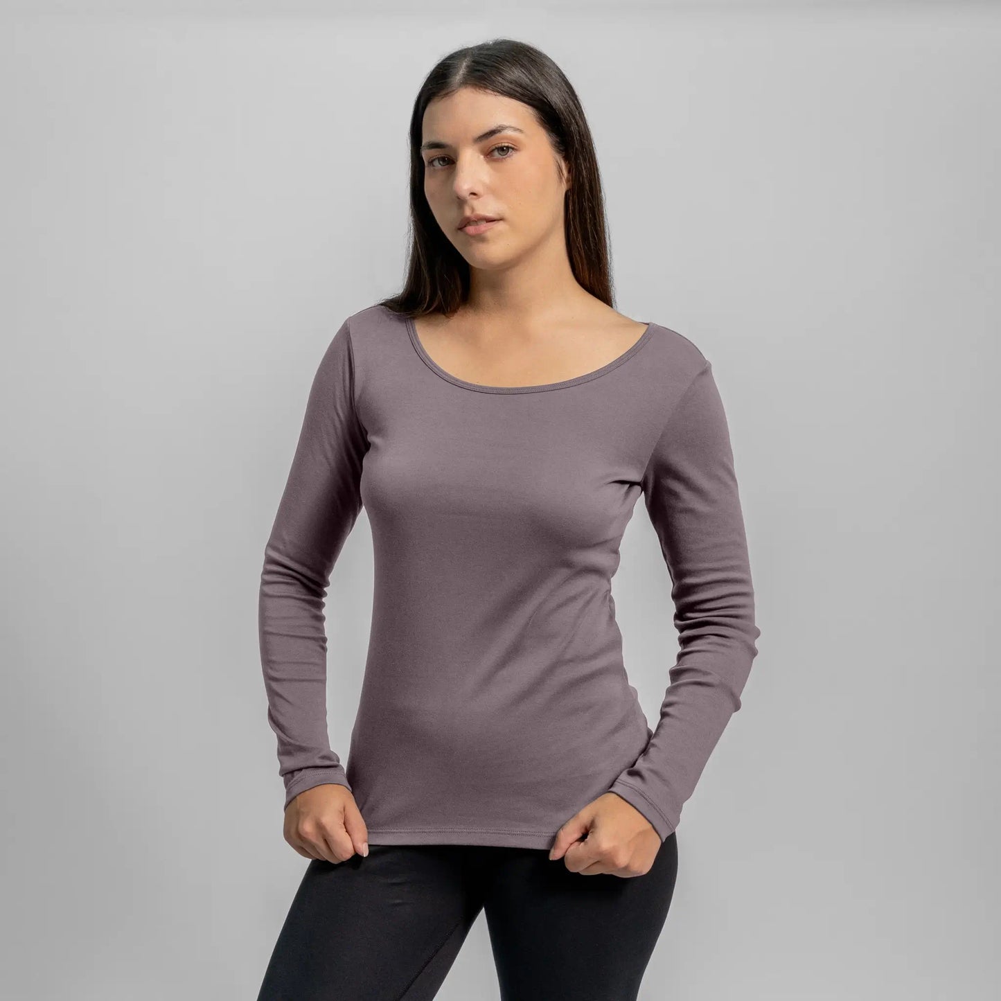 womens comfortable scoop neck long sleeve color natural gray