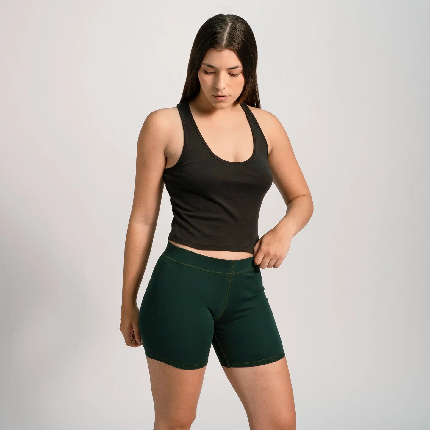 womens eco conscious biker shorts color dark teal