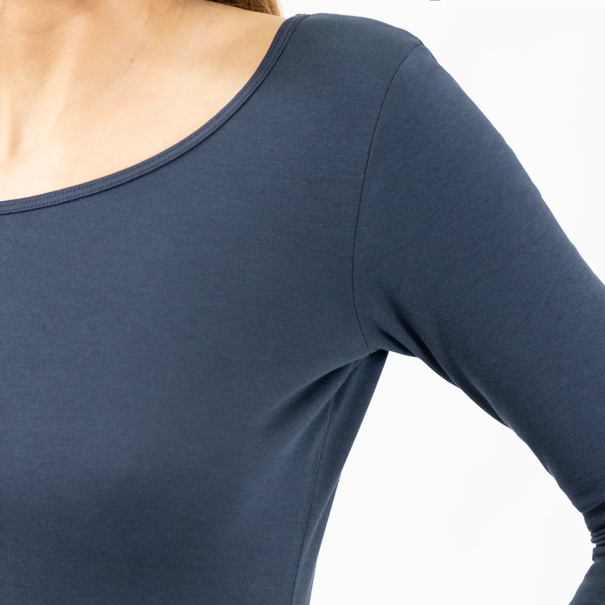 womens eco friendly scoop neck long sleeve color navy blue