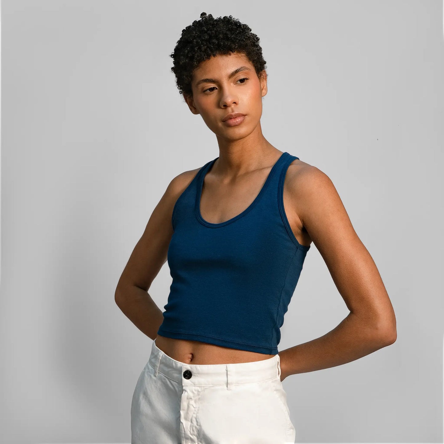 womens eco friendly short tank color natural blue