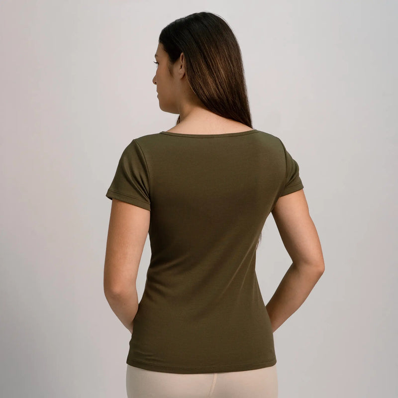 womens eco friendly tshirt vneck color green