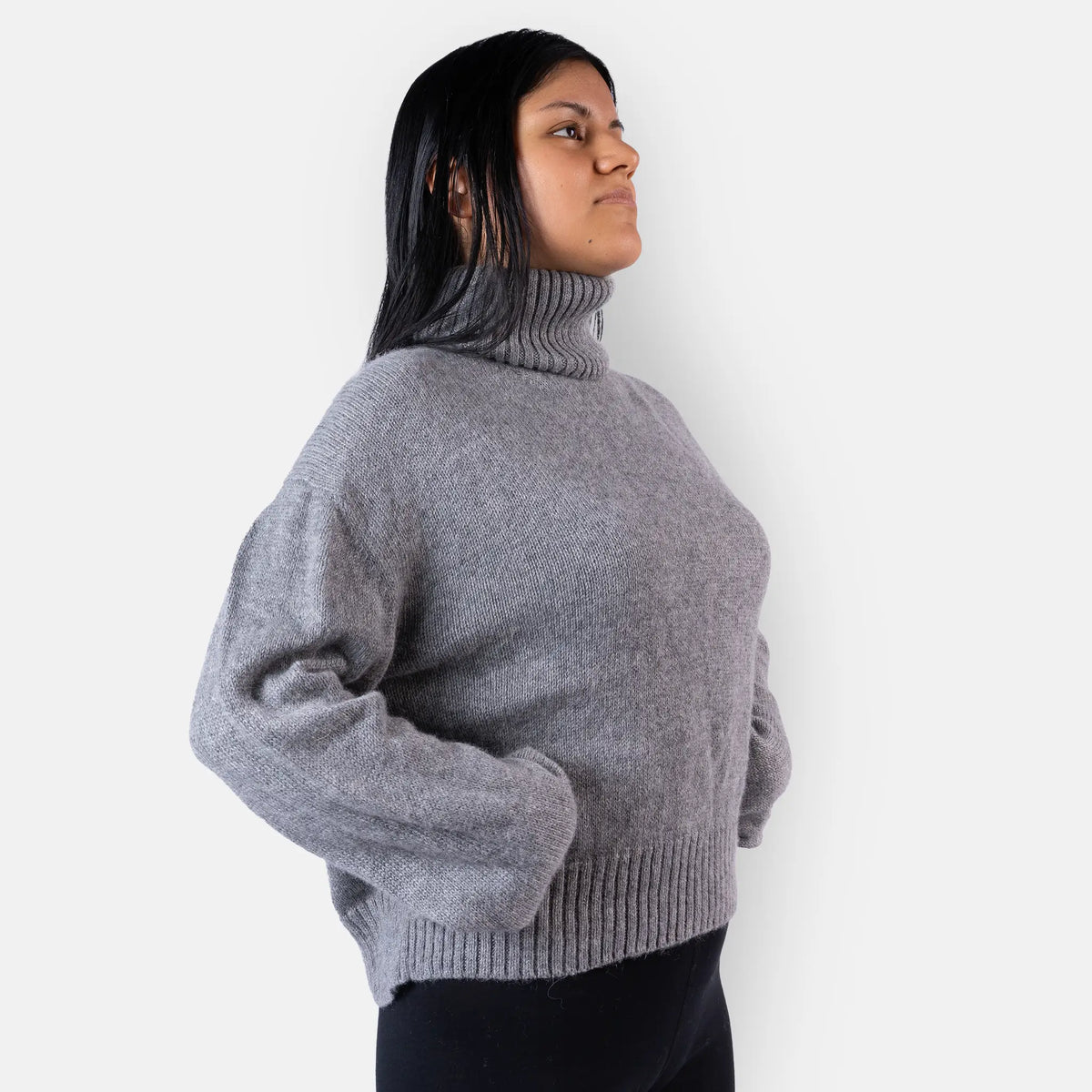 womens ecological alpaca wool turtleneck sweater color light gray