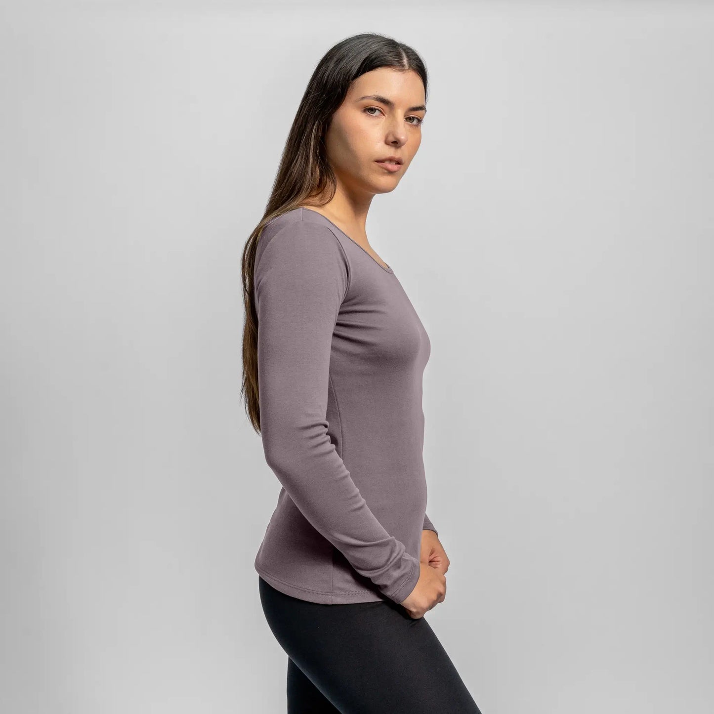 womens ecological scoop neck long sleeve color natural gray