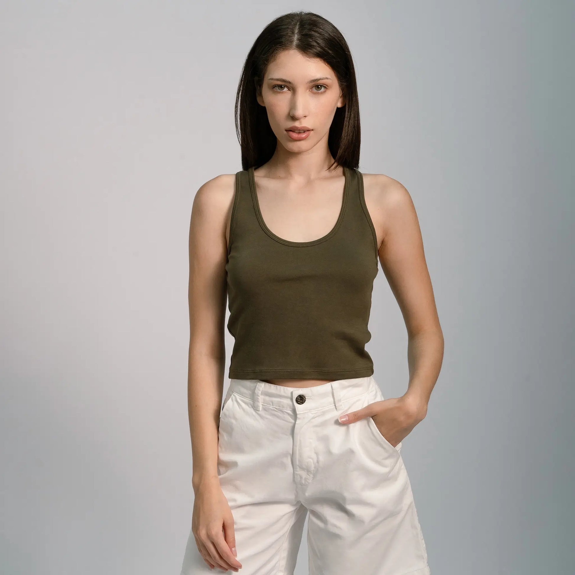 womens finest pima short tank color green