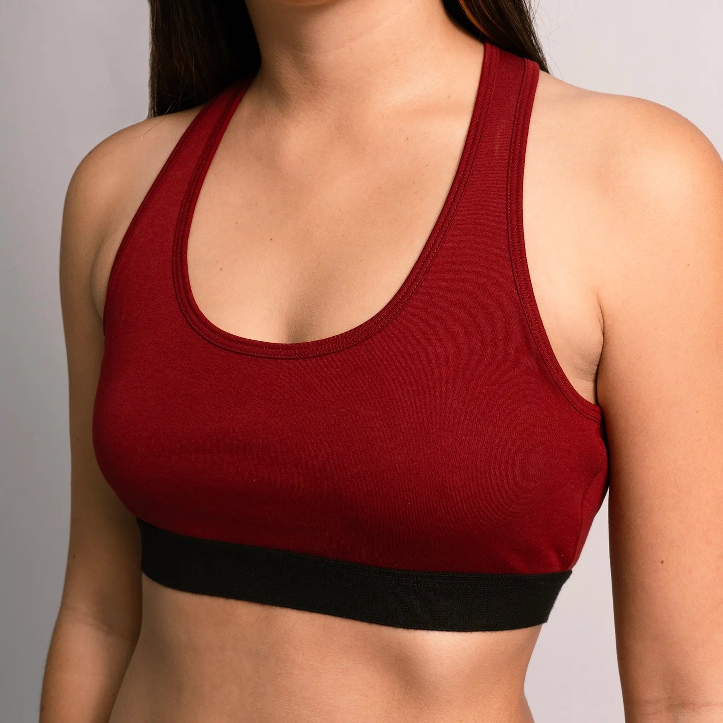 womens finest pima sports bra color maroon
