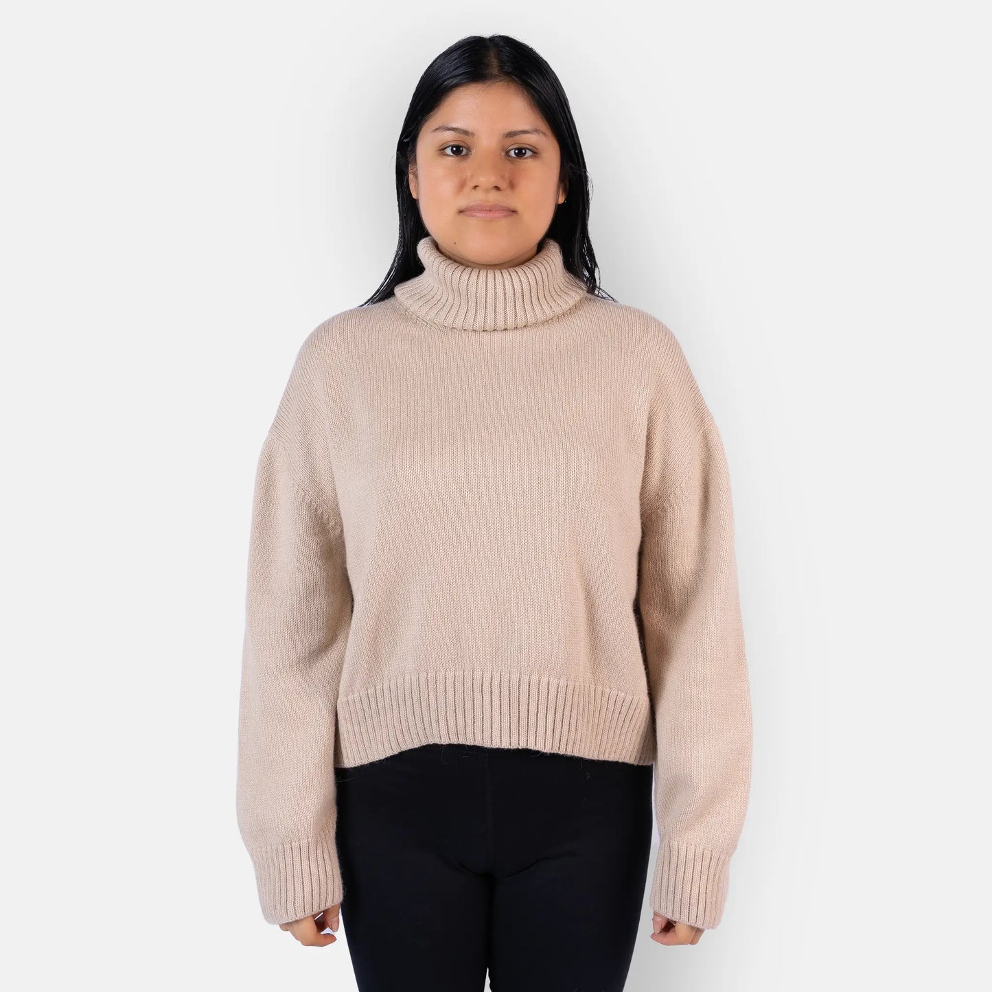 womens functional alpaca wool turtleneck sweater color beige