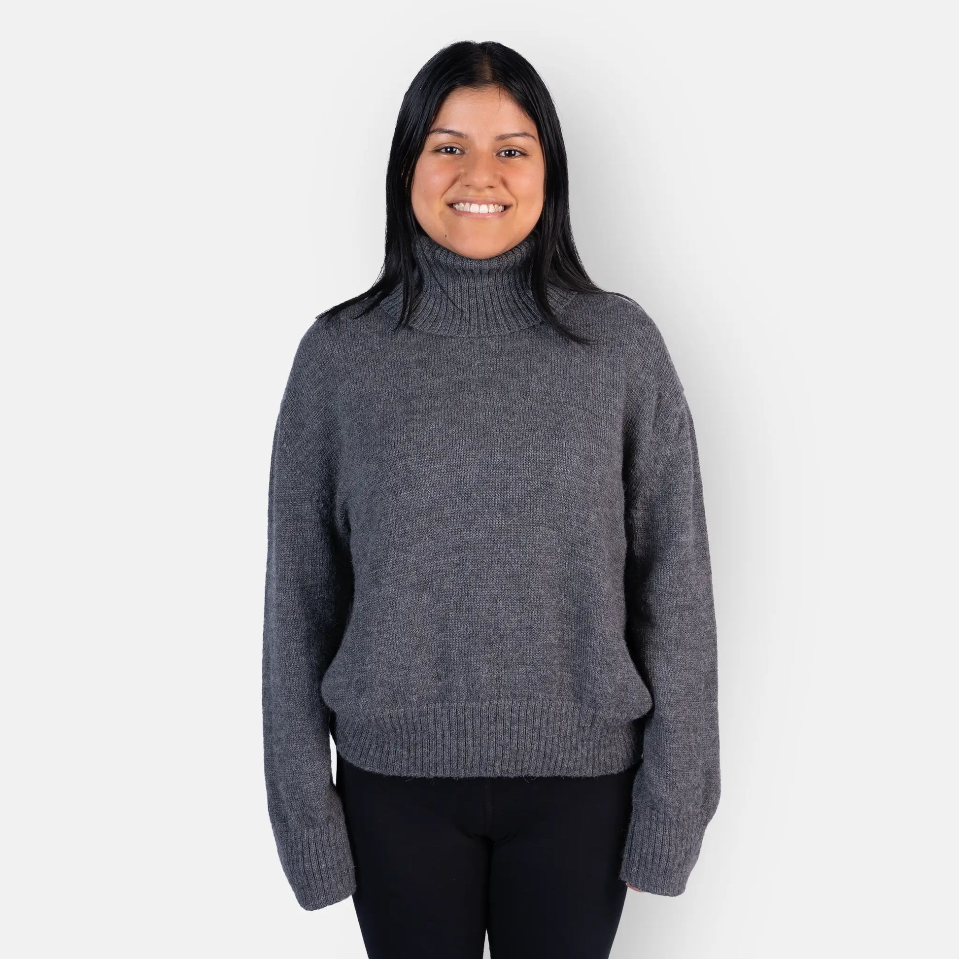 womens functional alpaca wool turtleneck sweater color dark gray