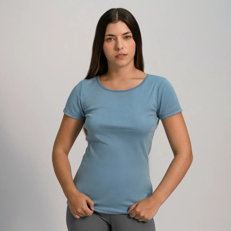 womens gots tshirt crew neck color sky blue