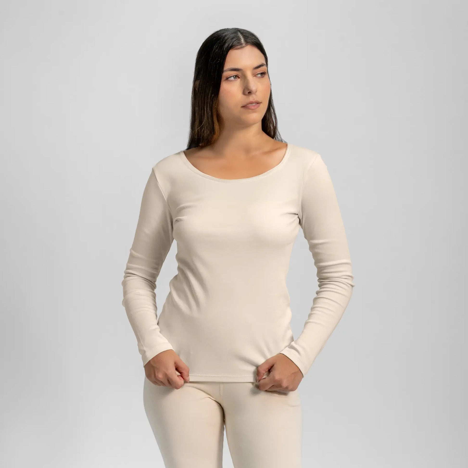 womens hypoallergenic scoop neck long sleeve color undyed