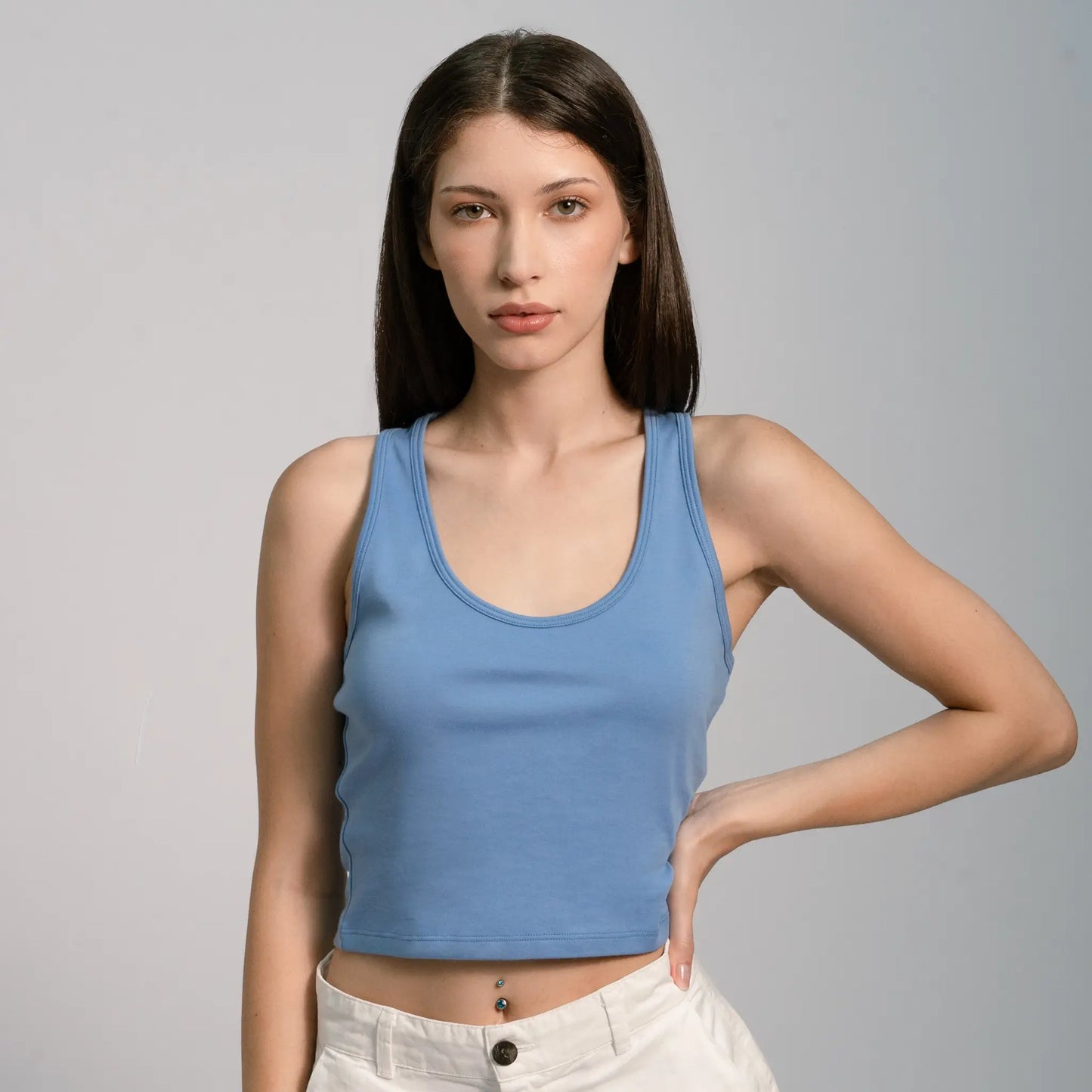 womens low impact dye short tank color sky blue