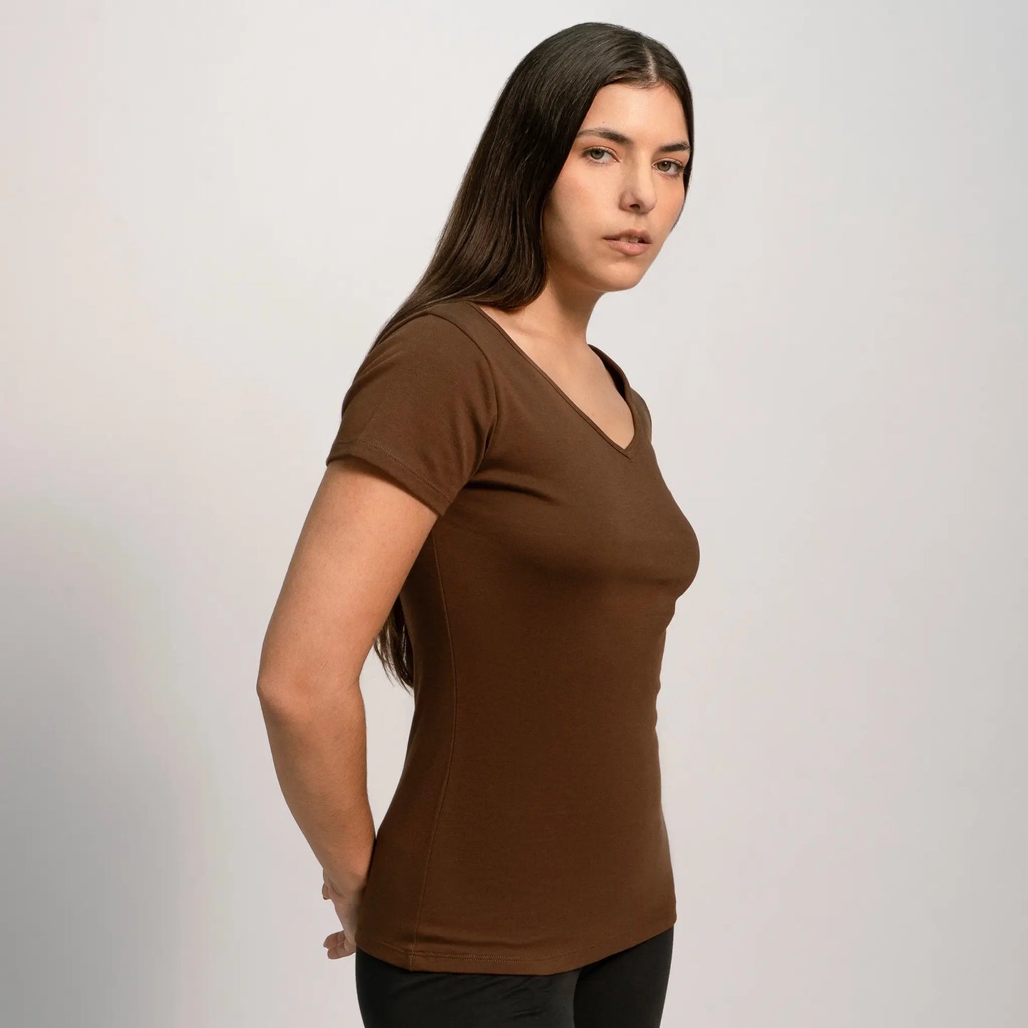 womens low impact dye tshirt vneck color brown