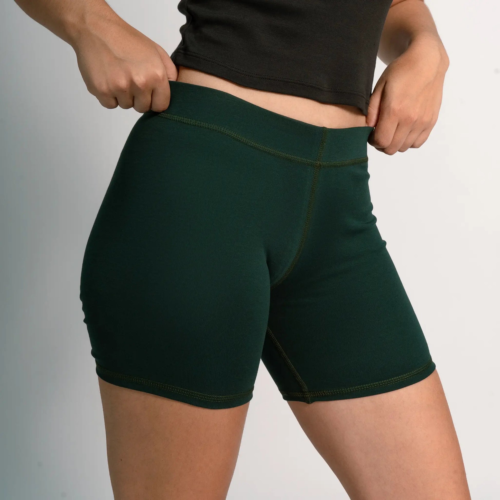 womens microplastic free biker shorts color dark teal