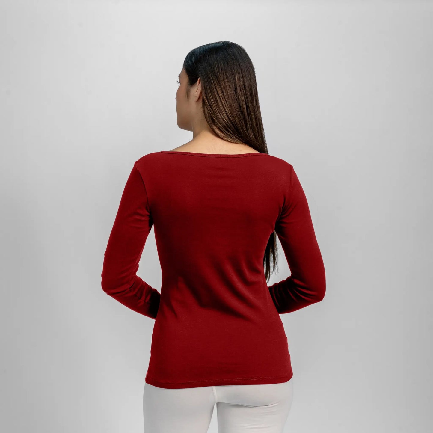 womens most comfortable scoop neck long sleeve color maroon