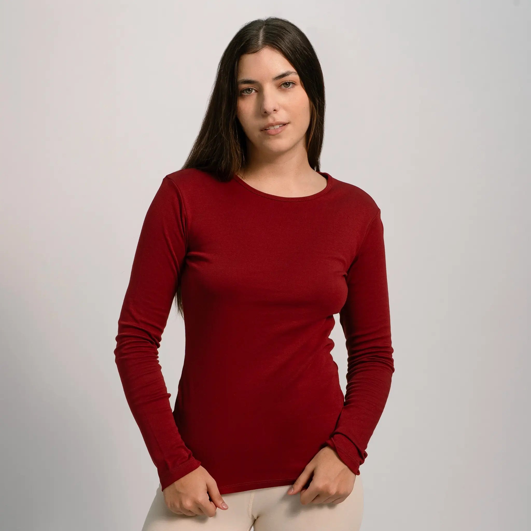 womens most comfortable tshirt long sleeve color maroon