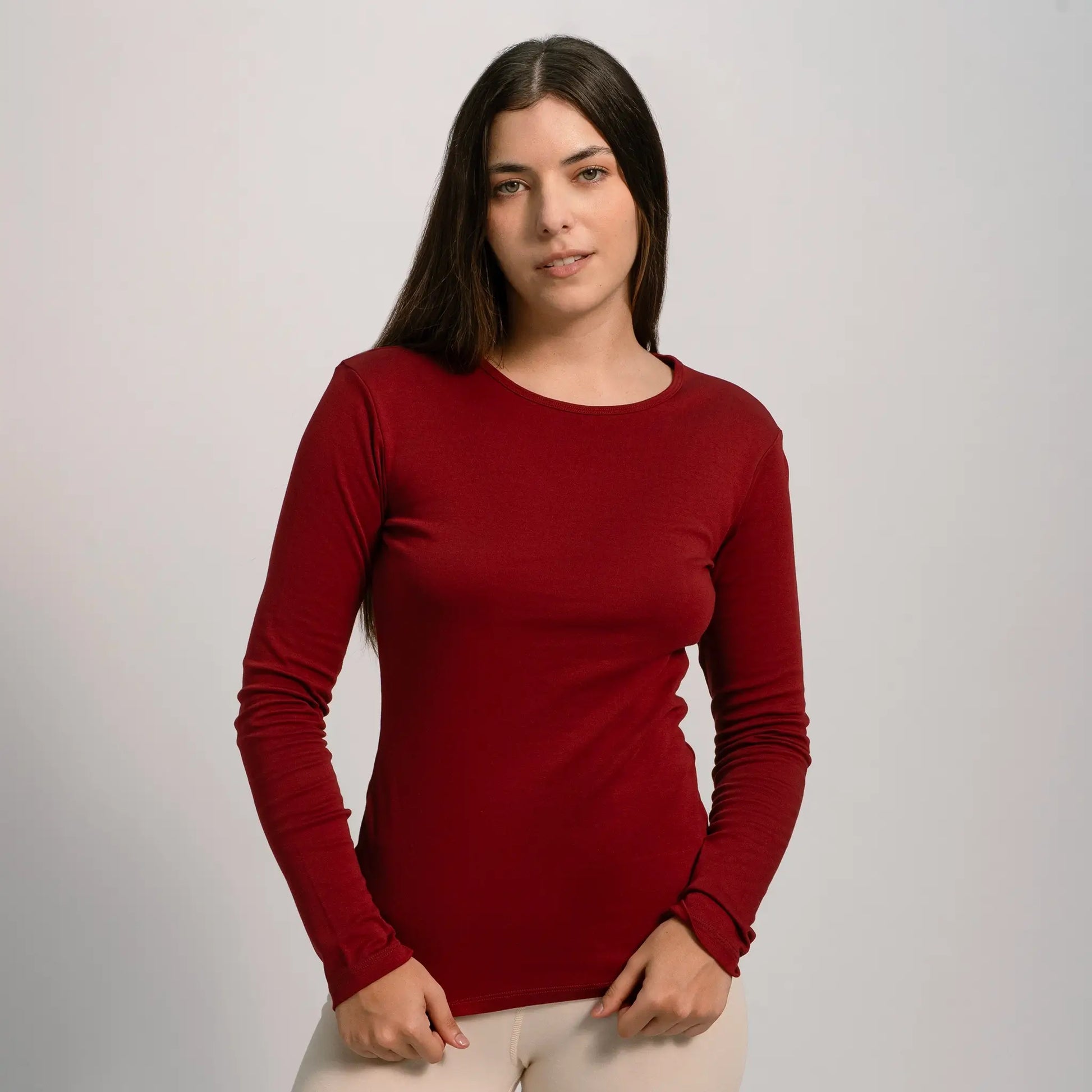 womens most comfortable tshirt long sleeve color maroon