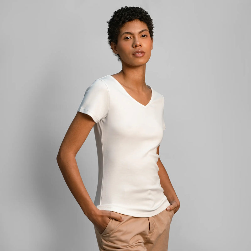womens most comfortable tshirt vneck color white