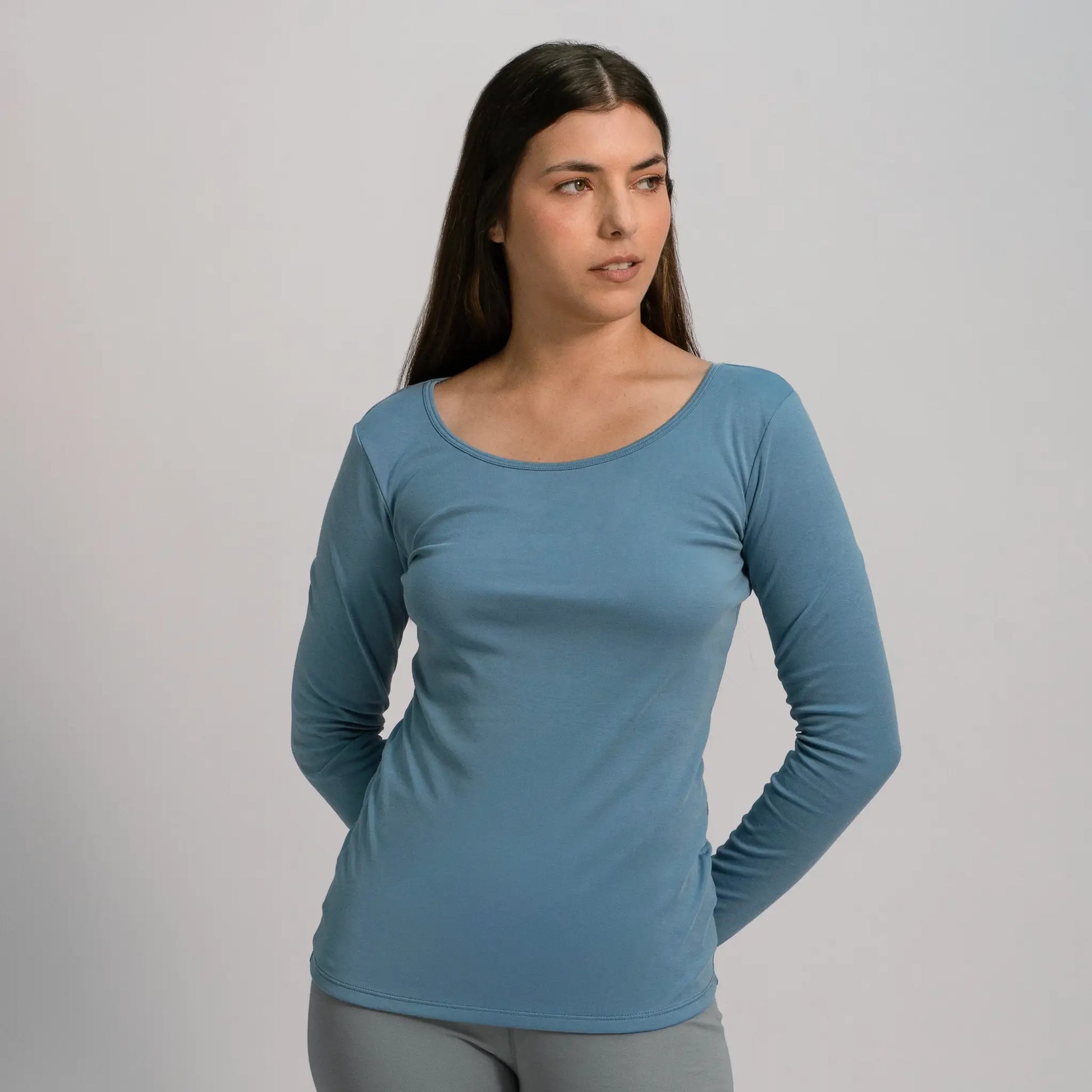 womens most sustainable scoop neck long sleeve color sky blue