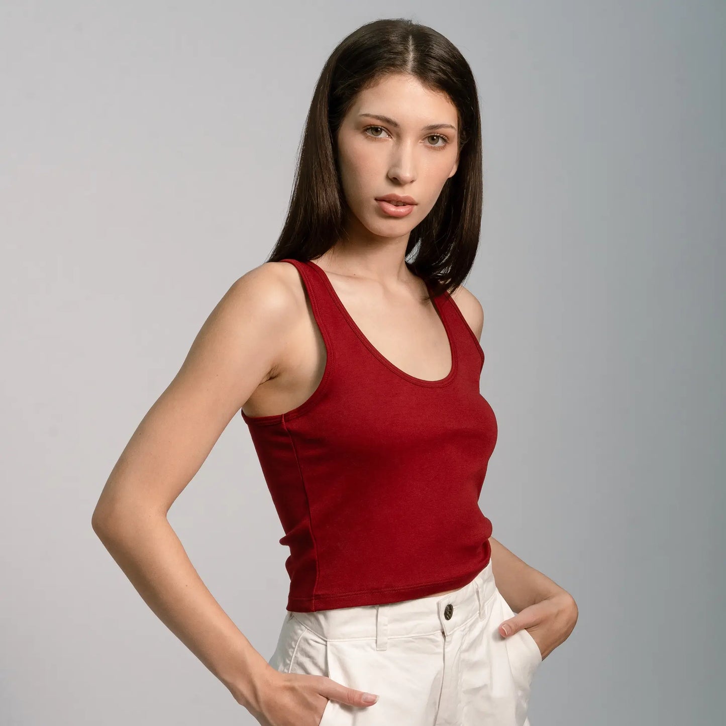 womens most sustainable short tank color maroon