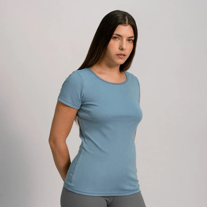 womens most sustainable tshirt crew neck color sky blue