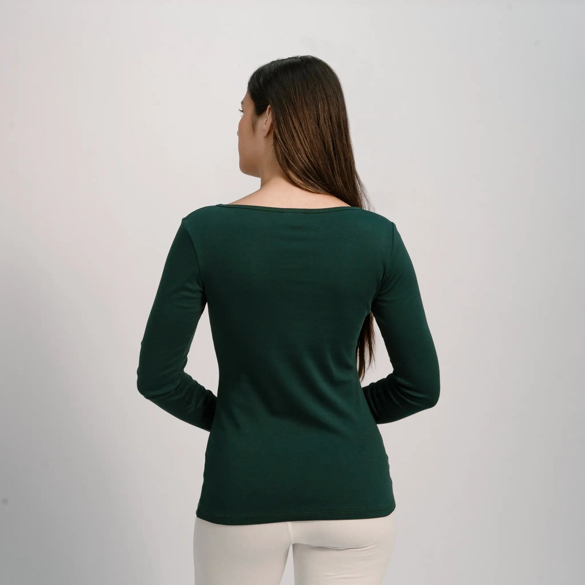 womens natural dye scoop neck long sleeve color dark teal