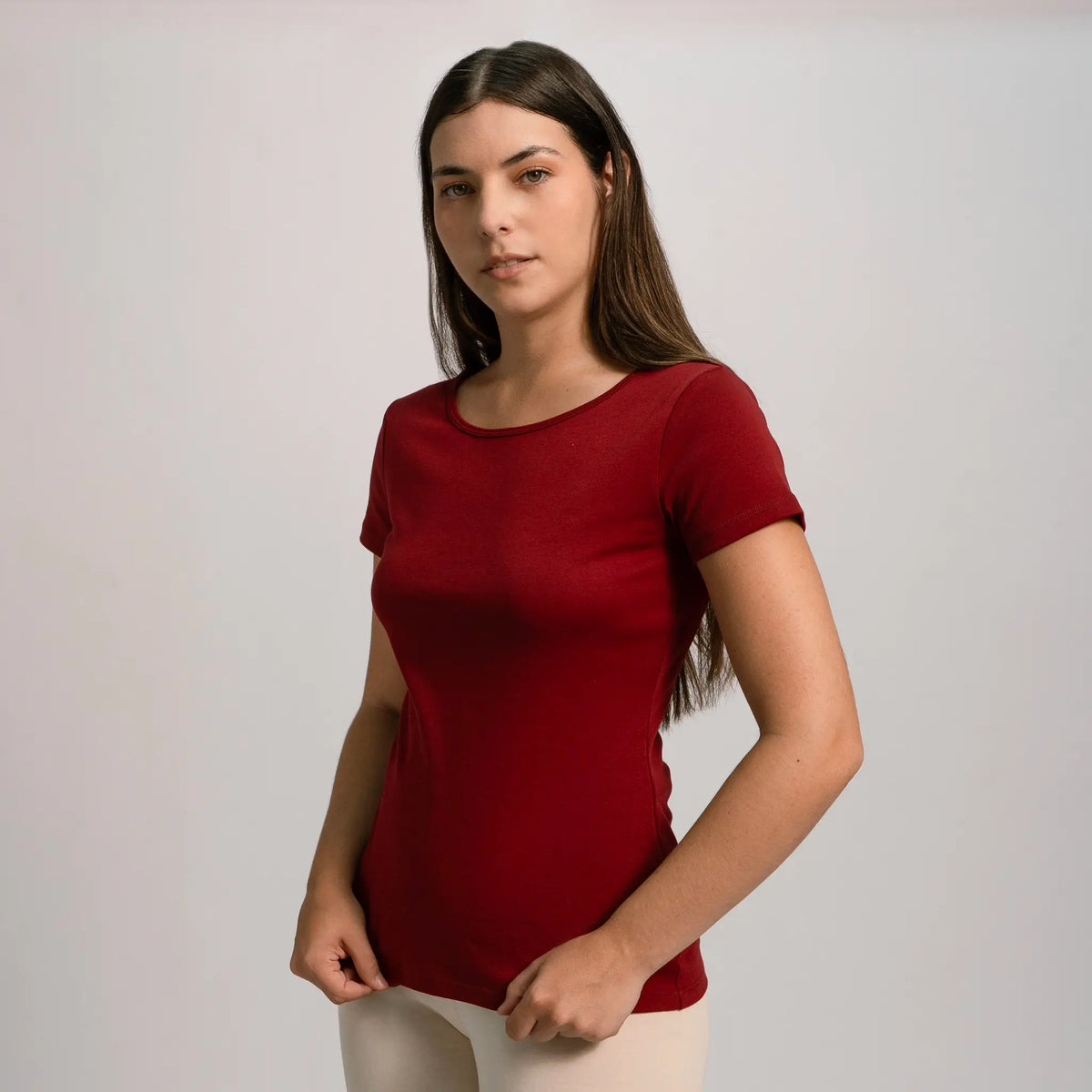 womens natural dye tshirt crew neck color maroon