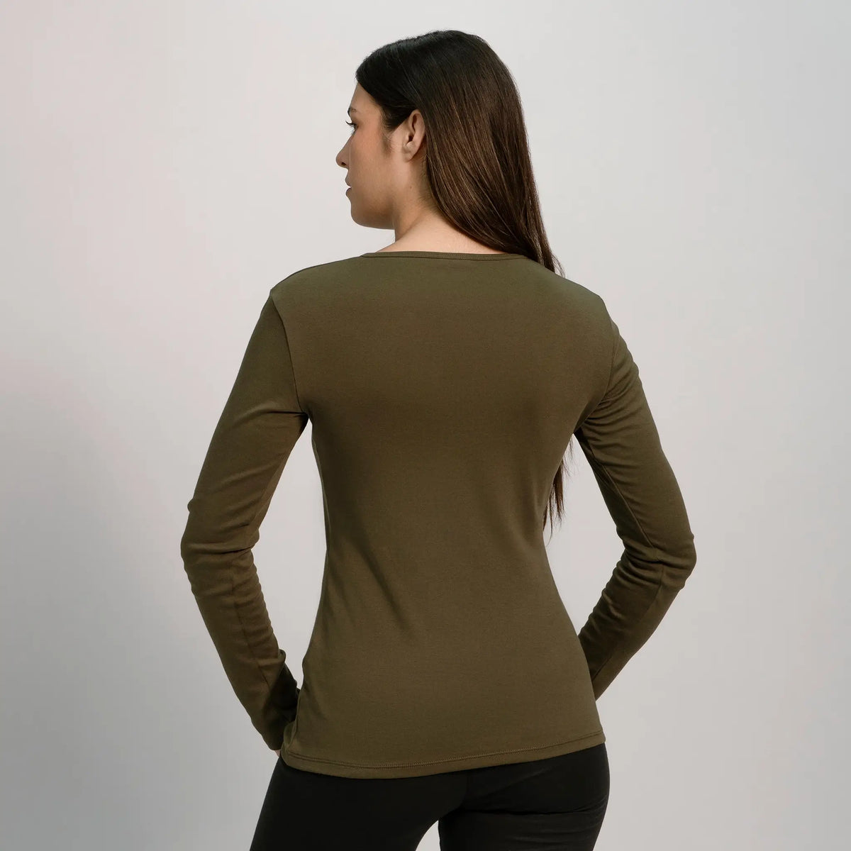 womens natural dye tshirt long sleeve color green